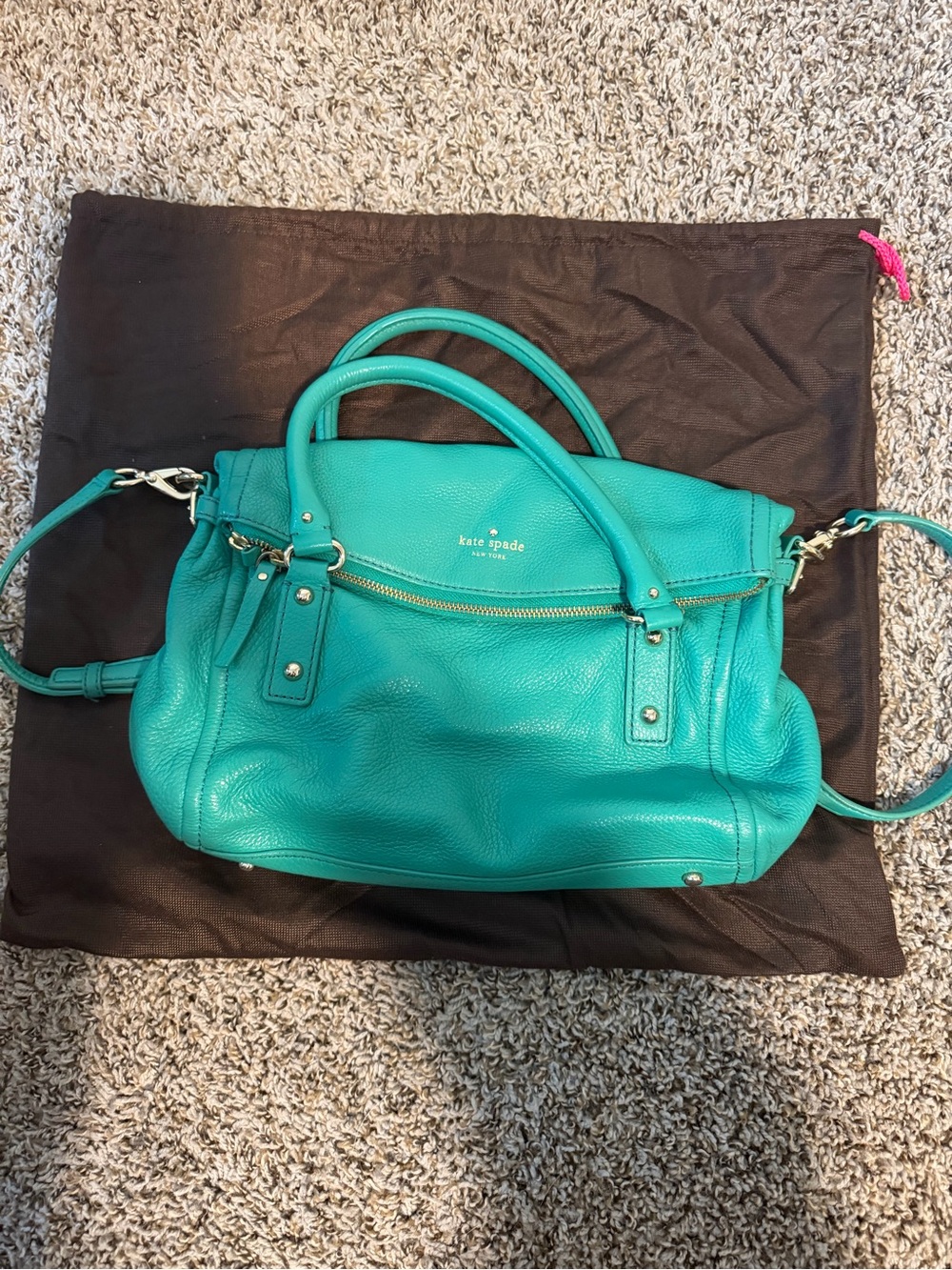 ⚡️Kate Spade Cobble Hill Teal Pebble Leather Fold Over - Picture 2 of 5